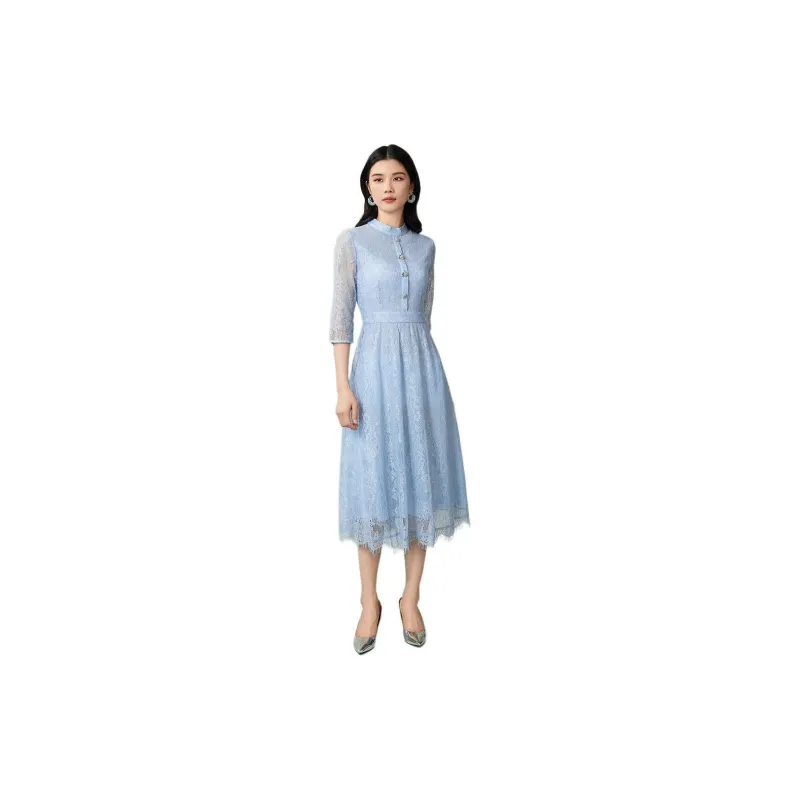 BBLLUUEE Long Sleeved Dress Women's Light Aqua Blue-2