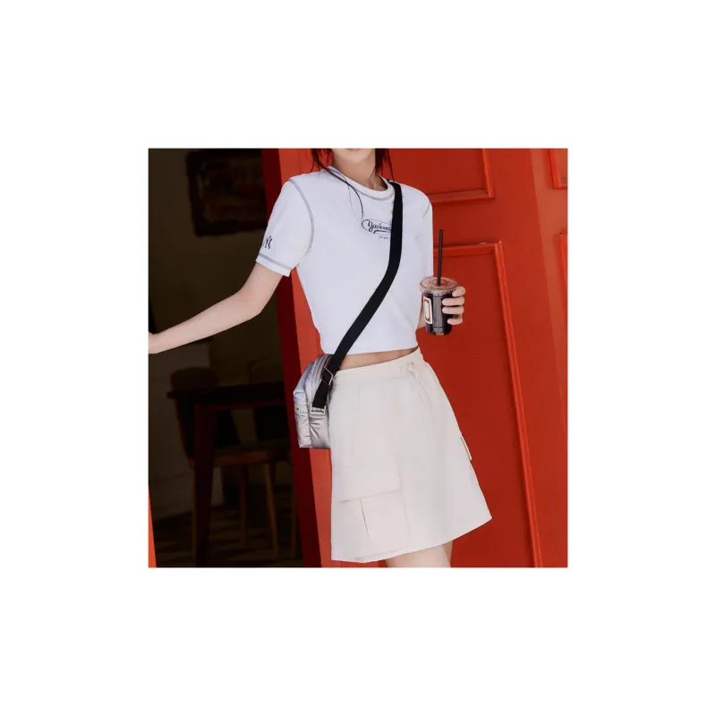 MLB New York Yankees Cargo Short Skirts Women's Linen Cream-2