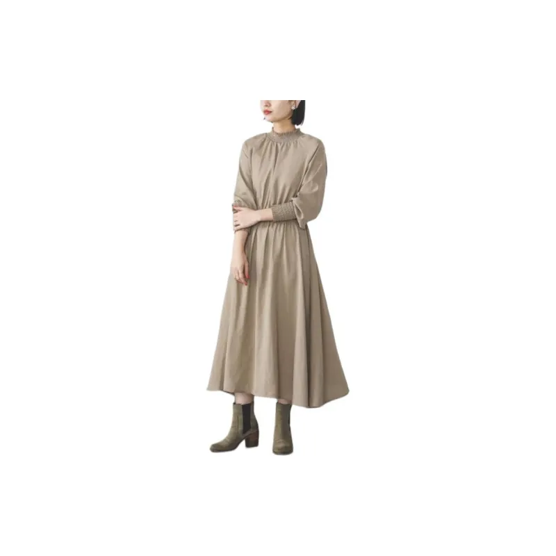 Beams Long Sleeved Dresses Women's Khaki-3