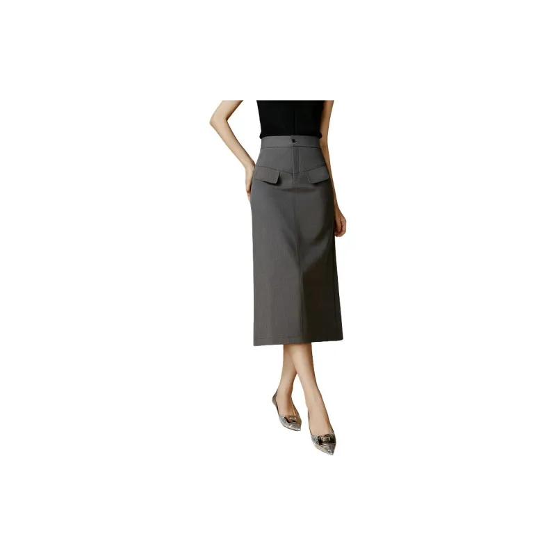 Late White Casual Long Skirts Women's Gray-8