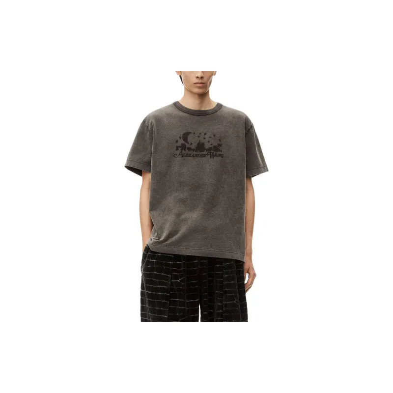 Alexander Wang Distressed Skyline Logo Graphic Tee Washed Charcoal-3
