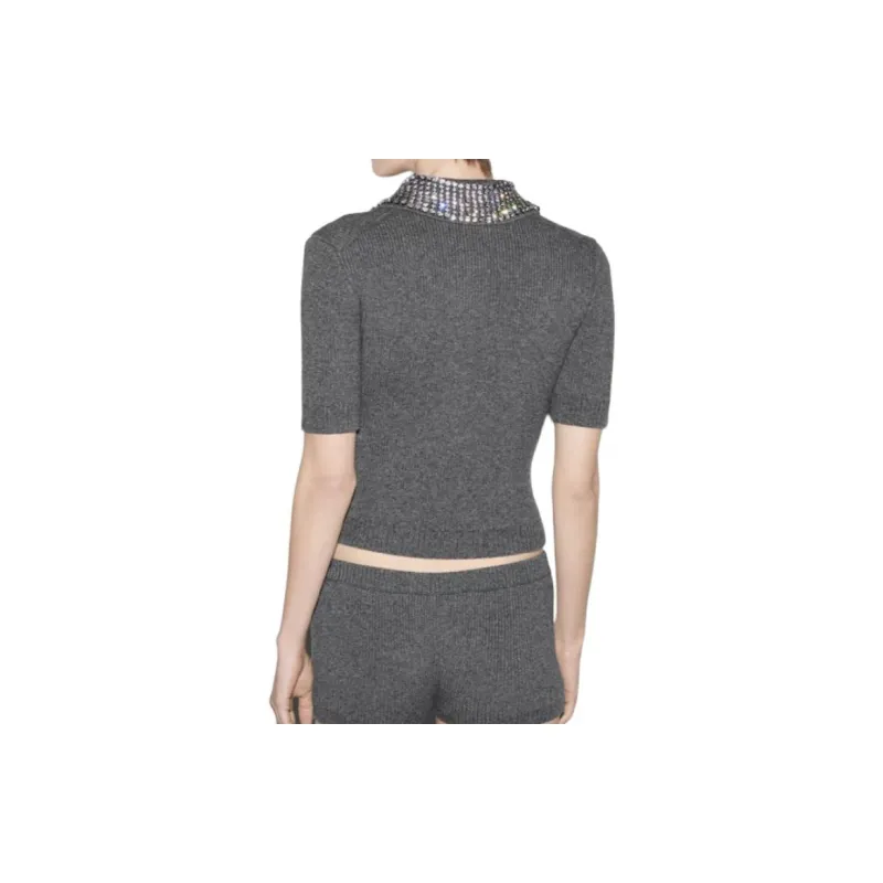 GUCCI Ribbed Trim Knit Polo Top-2