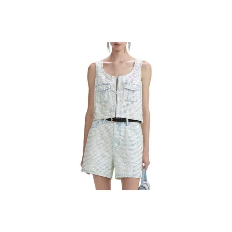 Self portrait Tank Tops Women's Light Denim Blue-2