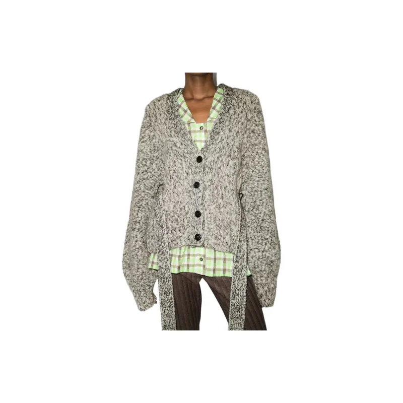 GANNI SS22 Knitted Fabric Cardigan Spring Autumn And Winter Women's Light Gray-3
