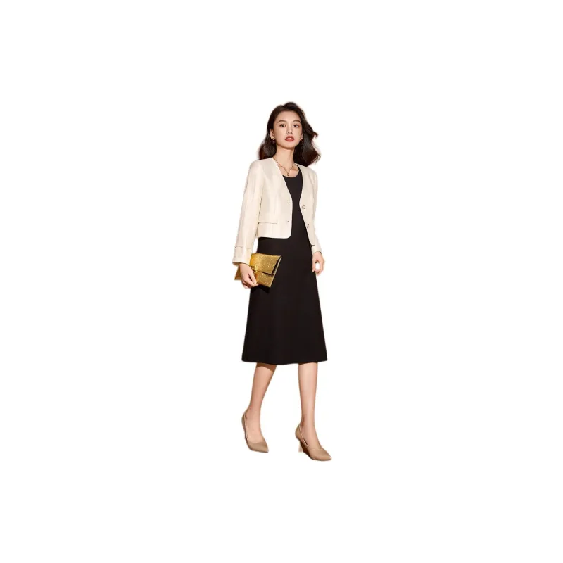 Mylan Two Piece Skirt Sets Women's White Business Suit+Black Camisole Dress-4