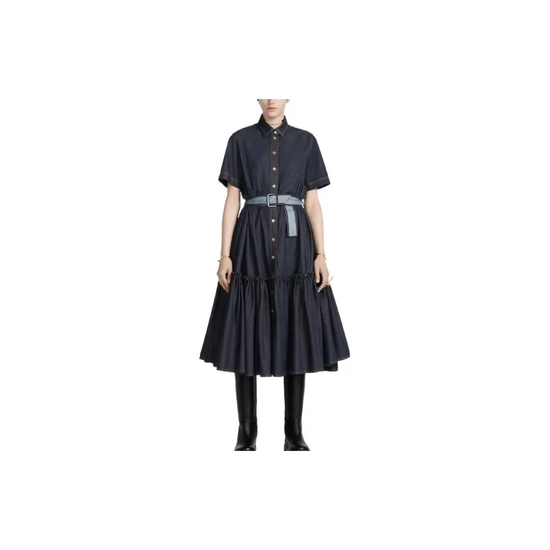 DIOR FW22 Short Sleeved Dress Women's Navy Blue-1