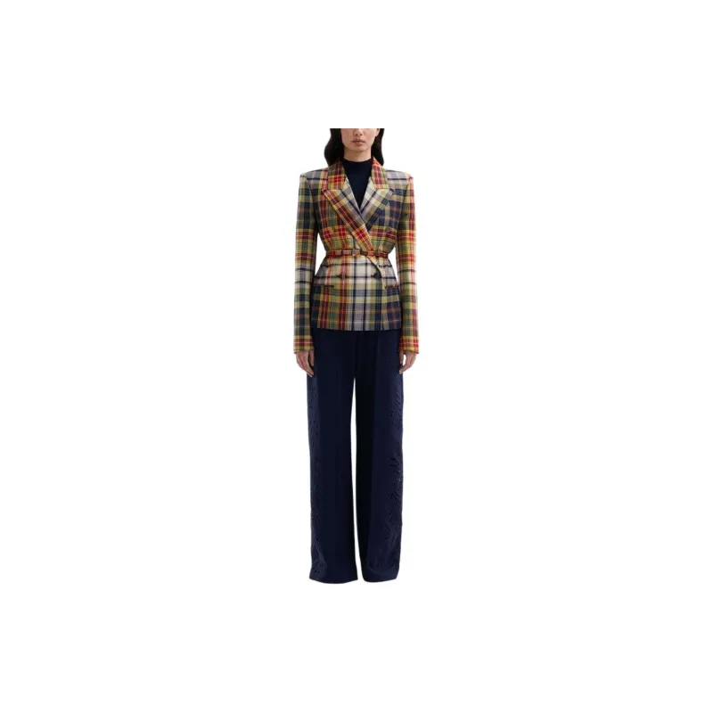 Oscar De La Renta Checked Double-breasted Blazer-1