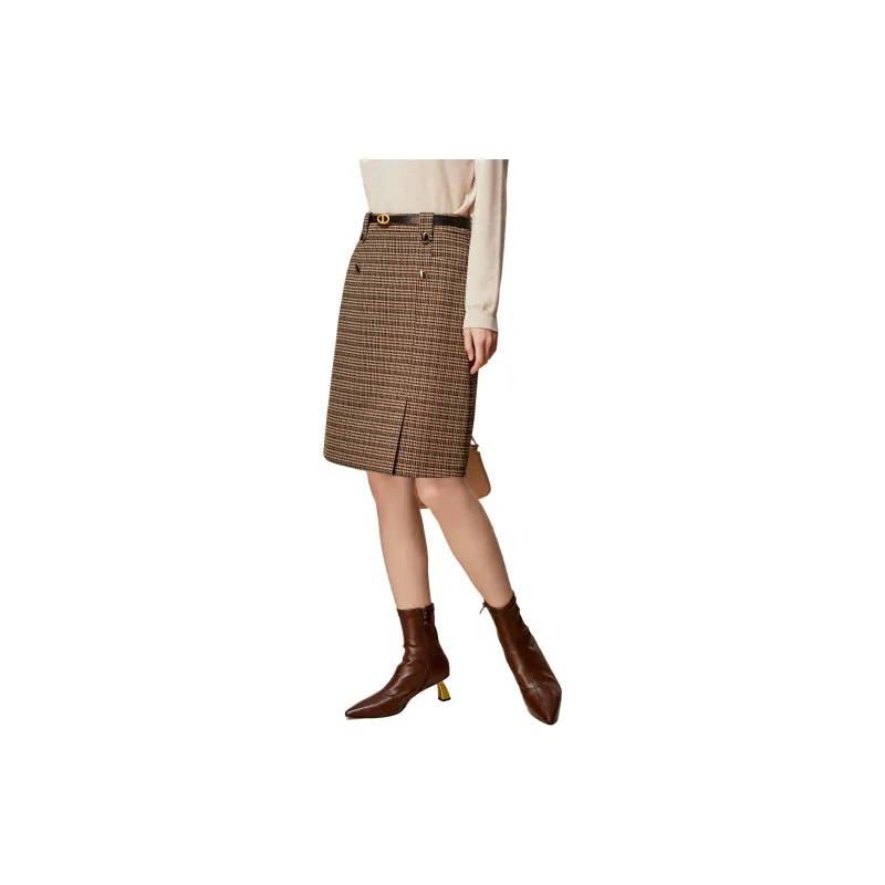 H YXIANG Casual Short Skirts Women's Coffee Plaid-3