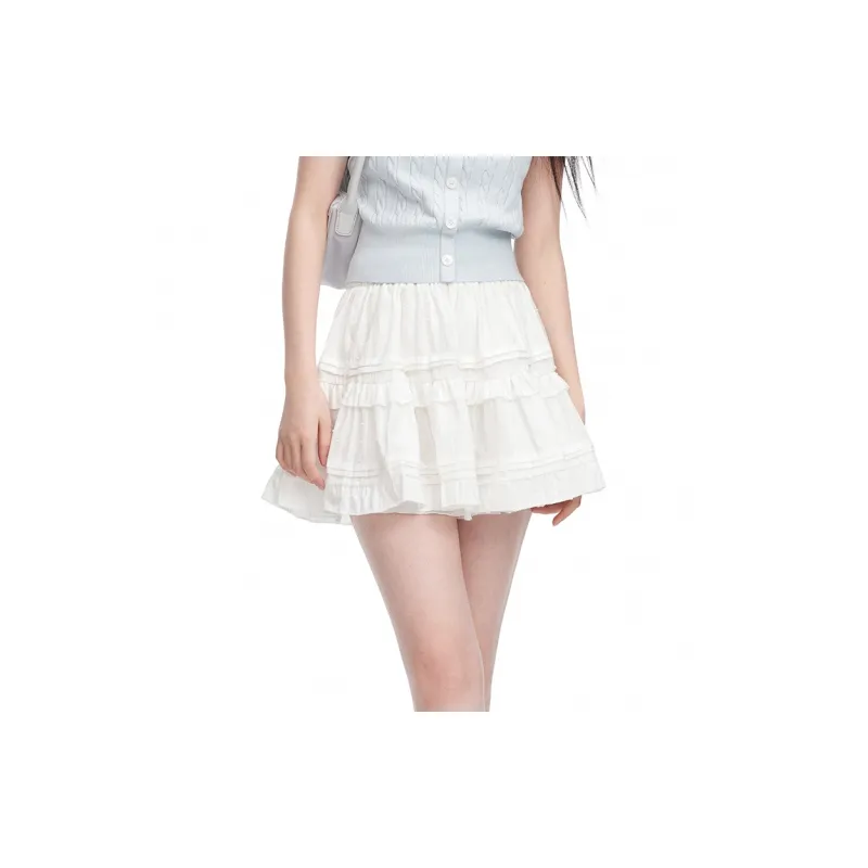 NTOT Casual Short Skirts Women's White-3