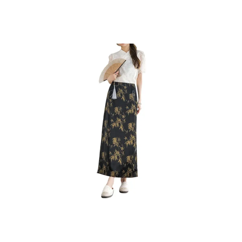 【dme】 Casual Long Skirts Women's Black-1
