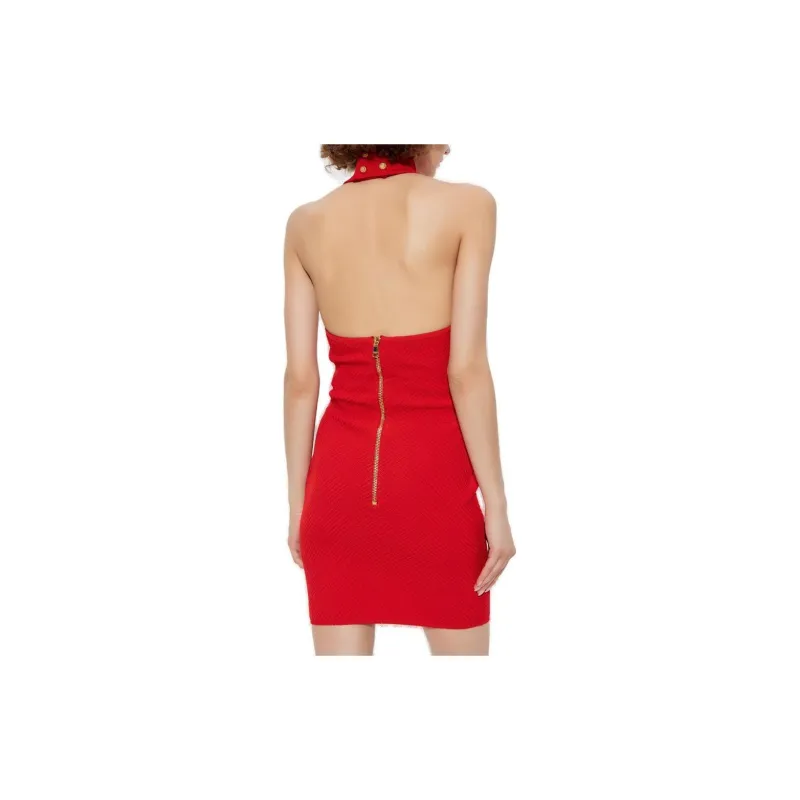 BALMAIN Off Shoulder Button-Detailed Mini Dress-3
