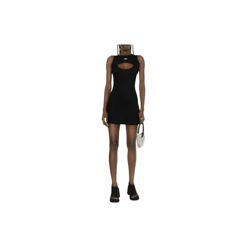 OFF WHITE Off Stamp Ribbed Mini Dress Black-1