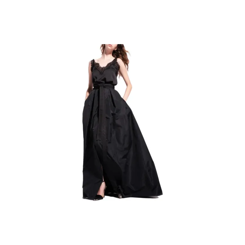 PINKO FW23 Maxi Gonna In Taffetà Casual Long Skirts Women's Black-5