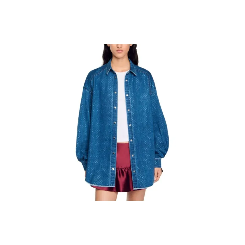 Sandro Crystal embellished Denim Shirt-3