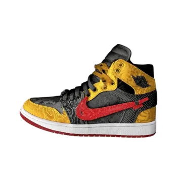 OFF-WHITE x Jordan Air Jordan 1 Slip-Resistant High-Top Vintage Basketball Shoes Men's Black Yellow Red
