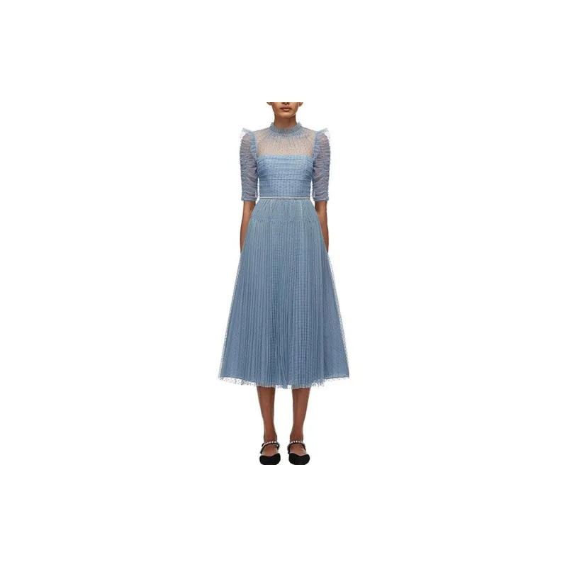 Self portrait Short Sleeved Dress Women's Haze Blue-3