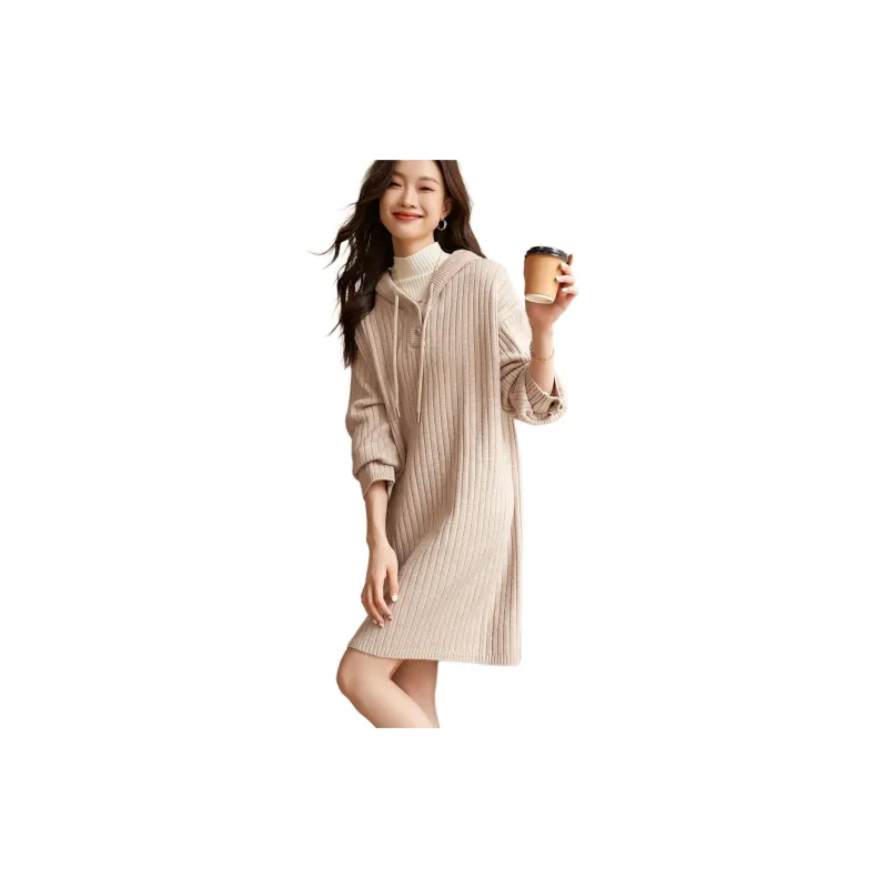 Mo Han Yi Mei Long Sleeved Dress Women's Beige Camel-1