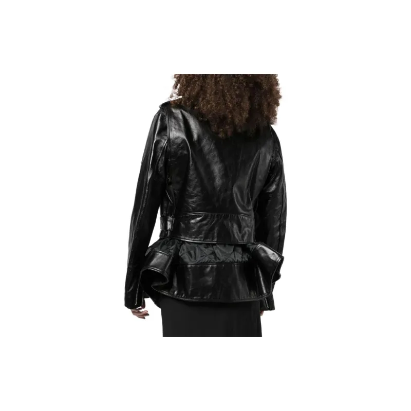 Sacai Crinkled-effect Asymmetric Leather Jacket-3