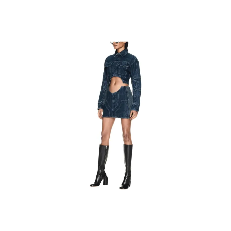 OFF WHITE Cut Out Cropped Denim Jacket-3