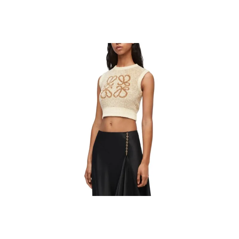 LOEWE FW23 Women's Anagram Knit Vest In Ecru/Camel-3