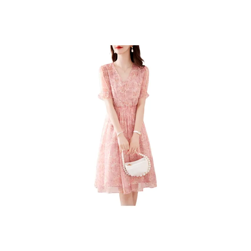 Still Quiet Short Sleeved Dresses Women's Pink-1