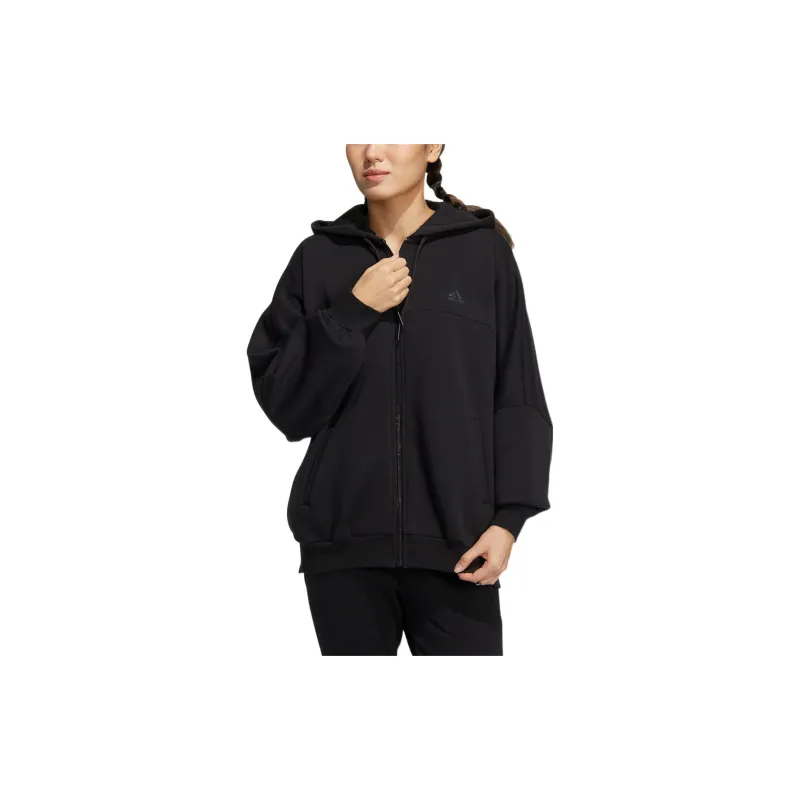 adidas Wording Oversized Fit Fleece Full-Zip Hoodie Black-1