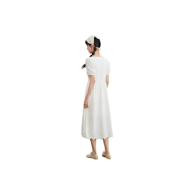 ZIHAN Short Sleeved Dress Women's Beige-2