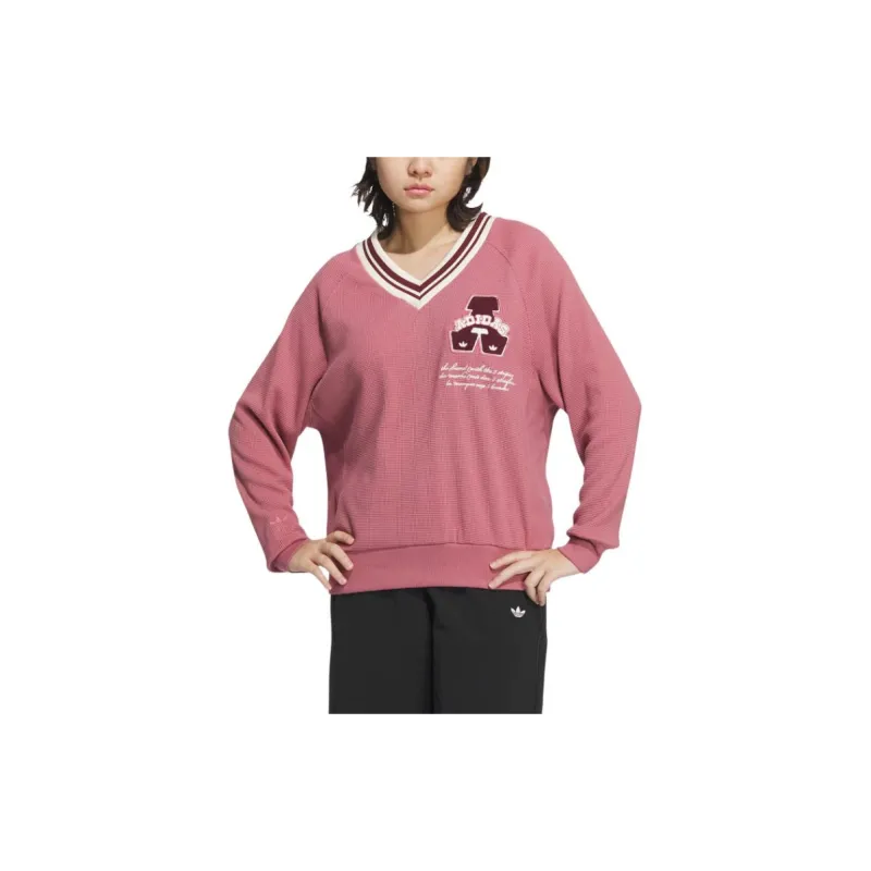 Adidas Originals FW24 V NECK SWEATSHIRT Women's Dark Pink-1