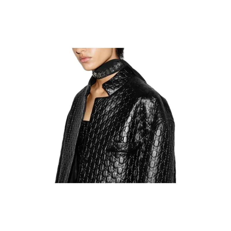 GUCCI Gg Embossed Leather Jacket-5