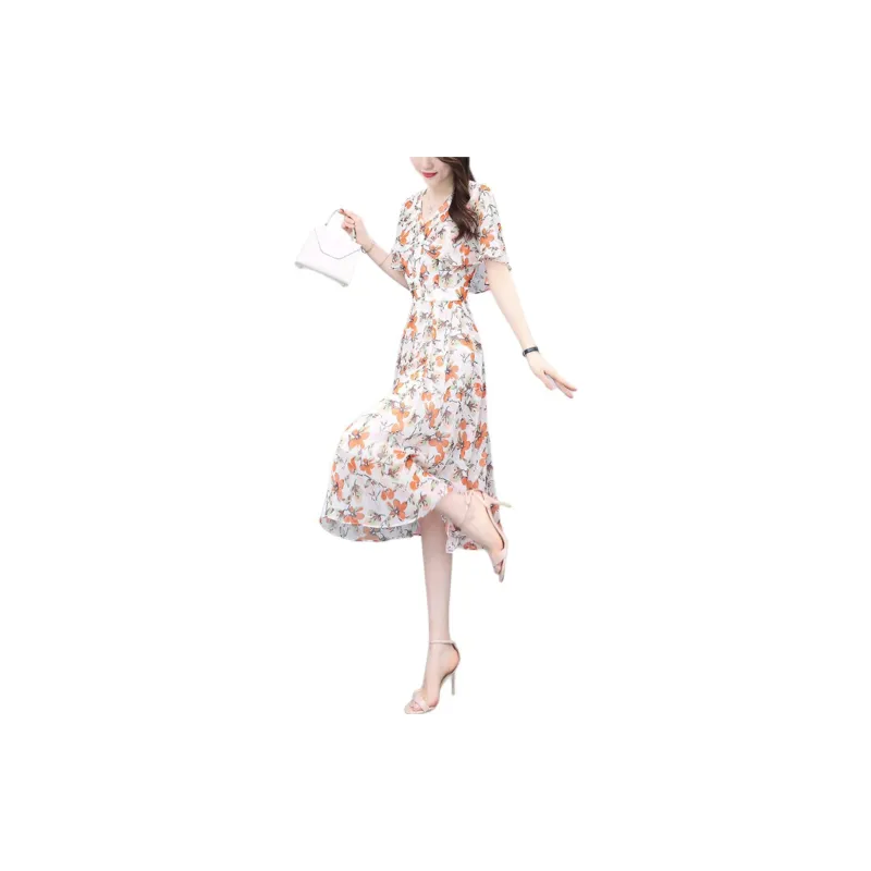 Hang Yi Court Short Sleeved Dress Women's Orange Blossom-5
