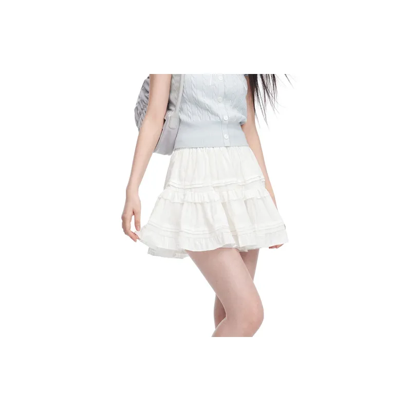 NTOT Casual Short Skirts Women's White-5