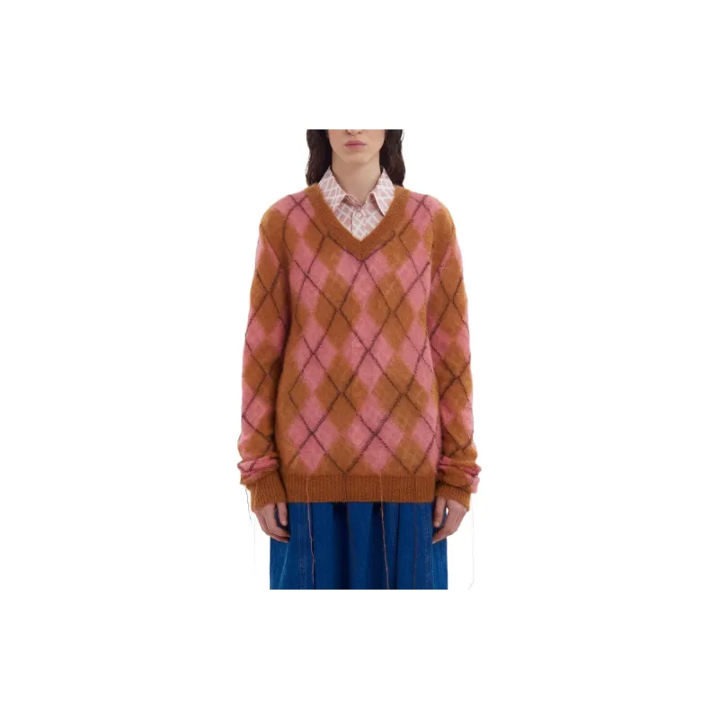 MARNI Argyle Check-Pattern Distressed Knitted Jumper-1