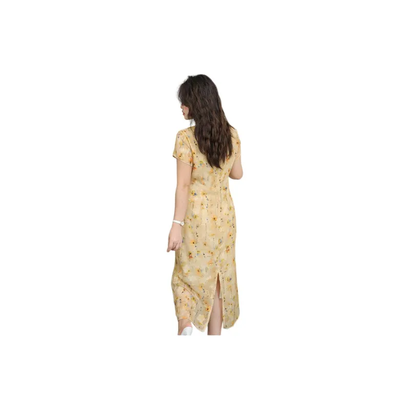 DAMABAIFENBAI Short Sleeved Dress Women's Autumn Green Yellow-4