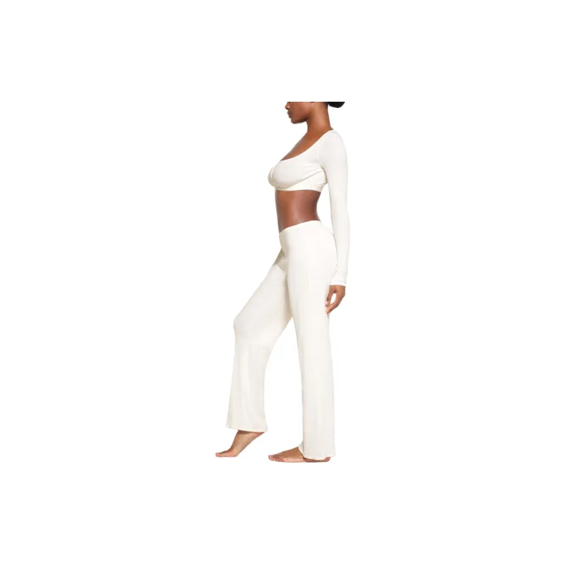 SKIMS COTTON RIB PICOT SUPER CROPPED HENLEY Crop Tops Women's MARBLE/Marble-3