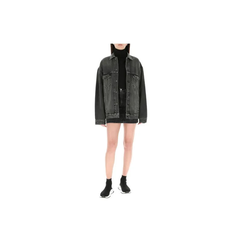 Balenciaga Denim Jacket Loose Fit Style Women's Dark Gray-2