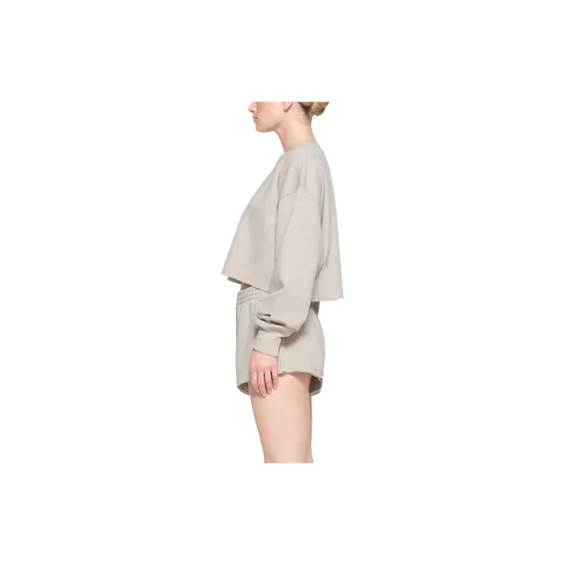 SKIMS COTTON FLEECE CROPPED CREWNECK Sweatshirt Women's STONE/Stone Color-3