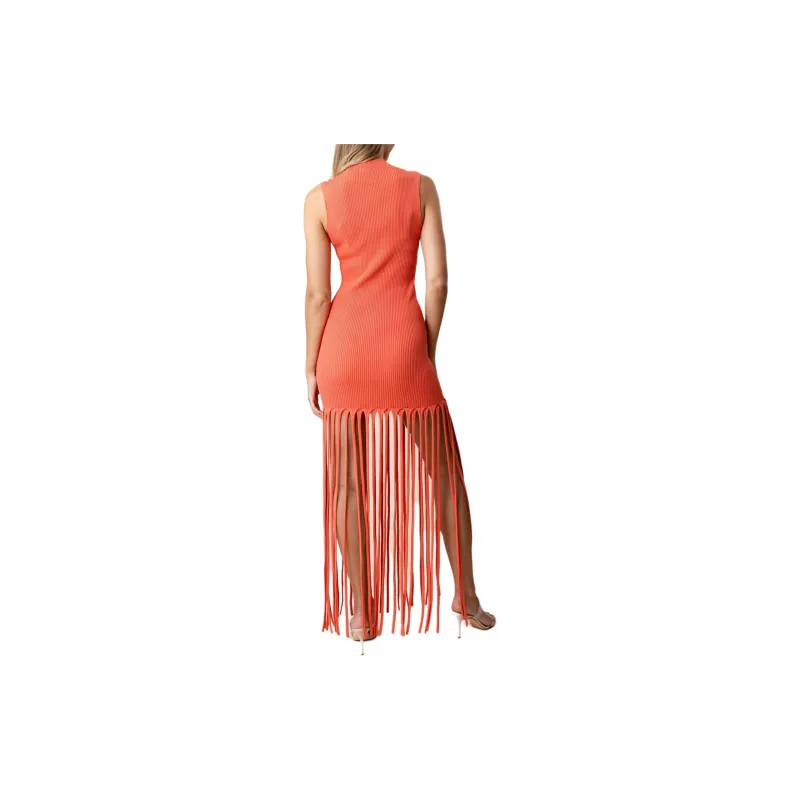 LAPOINTE Ribbed Fringed Maxi Dress-2