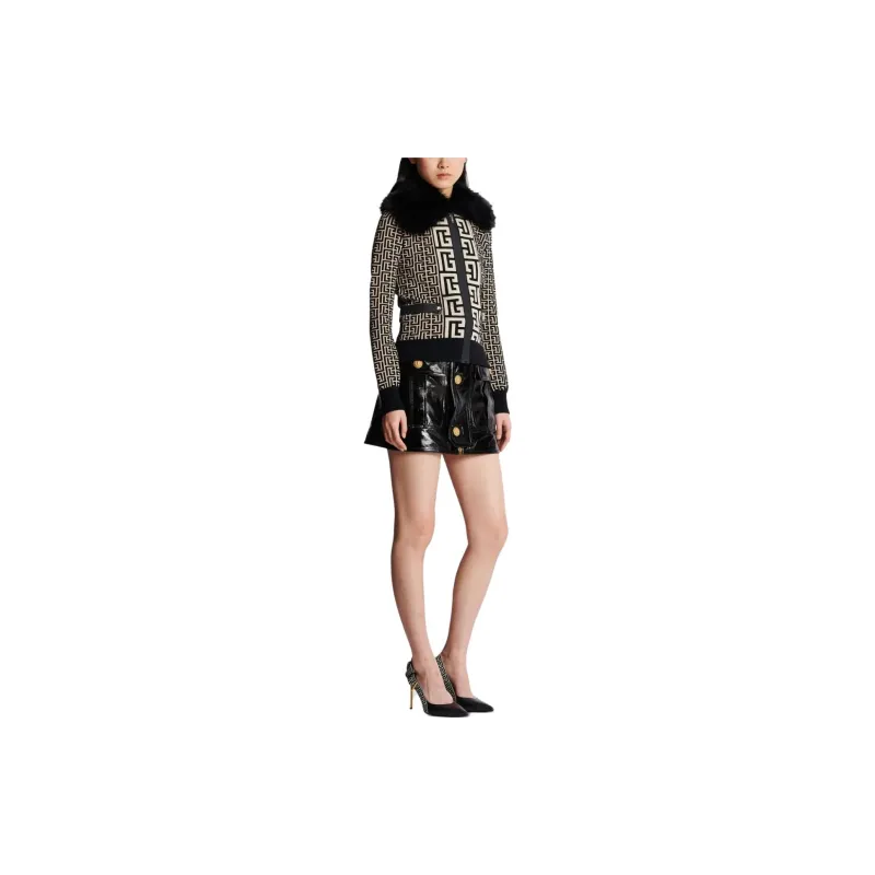 BALMAIN Faux Fur Collar Monogram Jacket-2
