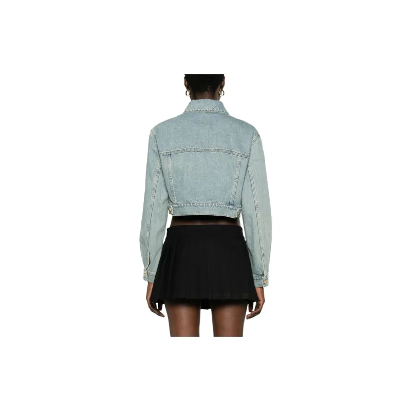 MOSCHINO Teddy Bear buttons Cropped Denim Jacket-3