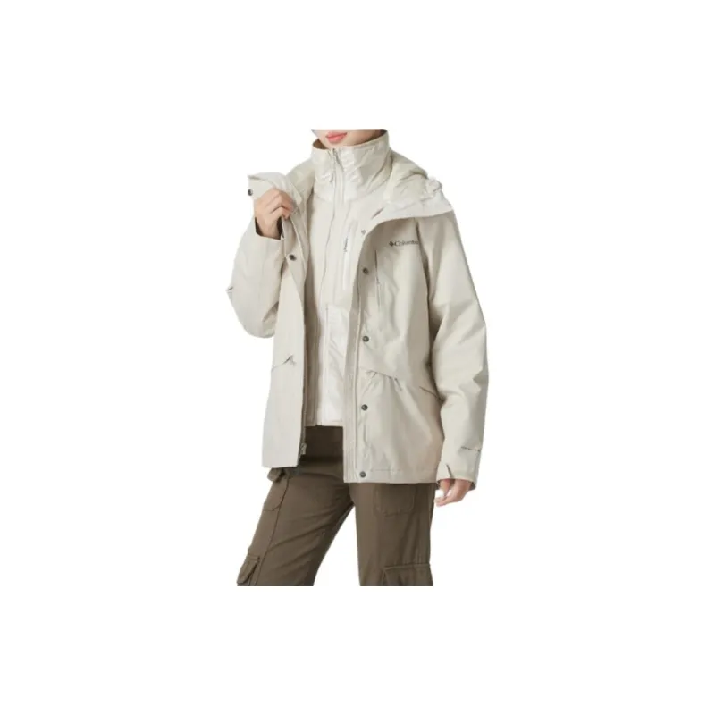 Columbia Waterproof And Windproof To Keep Warm Windbreaker Jacket Women's Beige-5