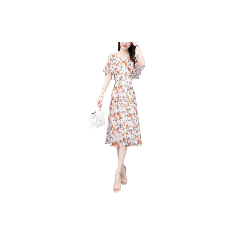 Hang Yi Court Short Sleeved Dress Women's Orange Blossom-2