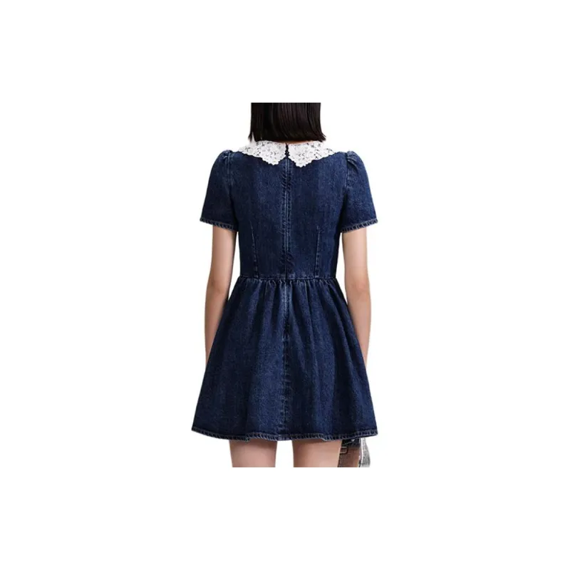 Self portrait Short Sleeved Dress Women's Denim Blue-4