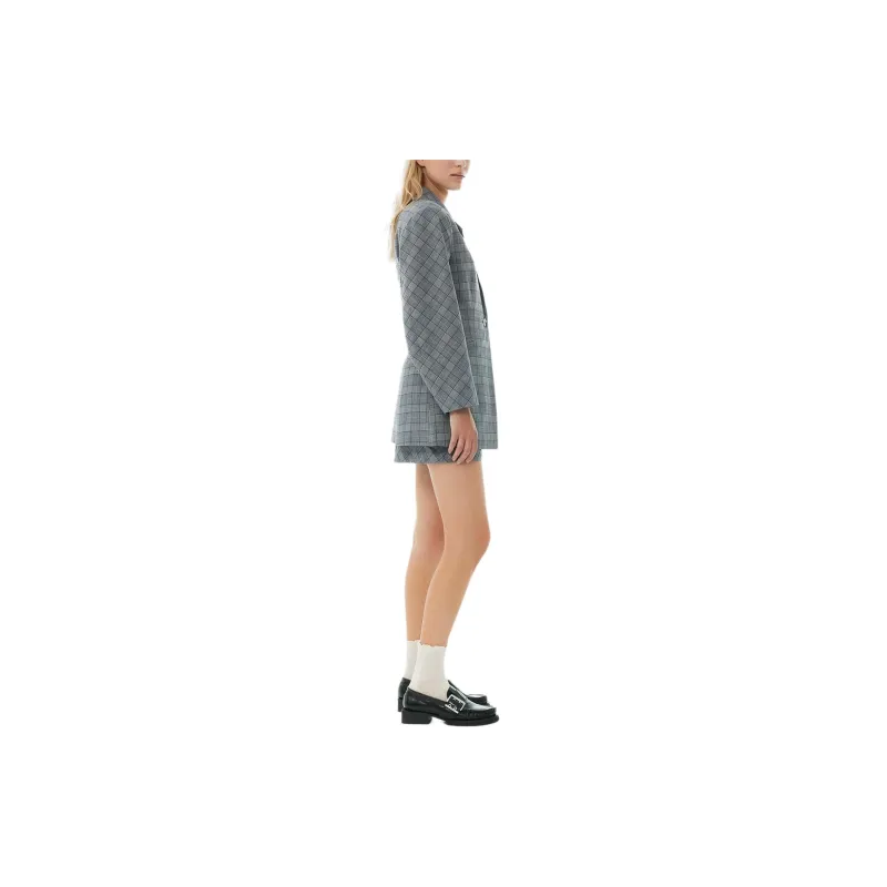 GANNI Check Mix Single breasted Blazer-5