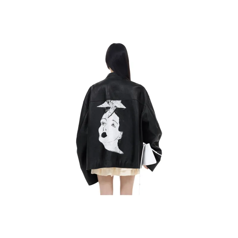 WE11DONE FW24 Leather Jacket Women's Black-2