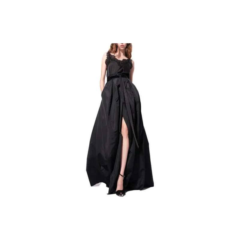 PINKO FW23 Maxi Gonna In Taffetà Casual Long Skirts Women's Black-4
