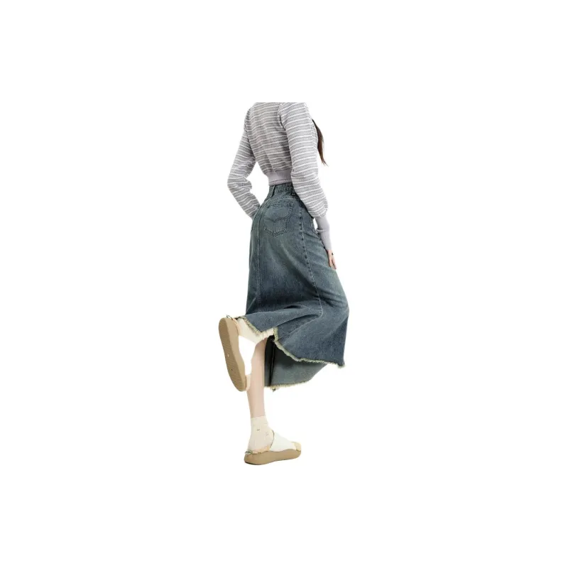 Kazakhstan Denim Long Skirt Women's Nostalgic Blue-1