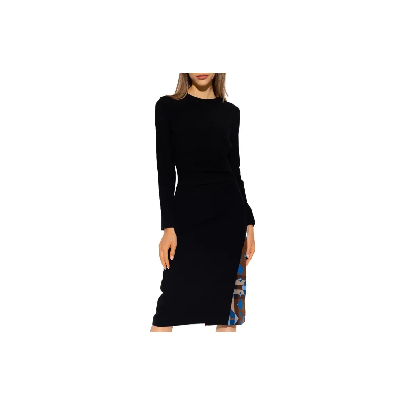Burberry Check Patterned Ruched Midi Dress-2