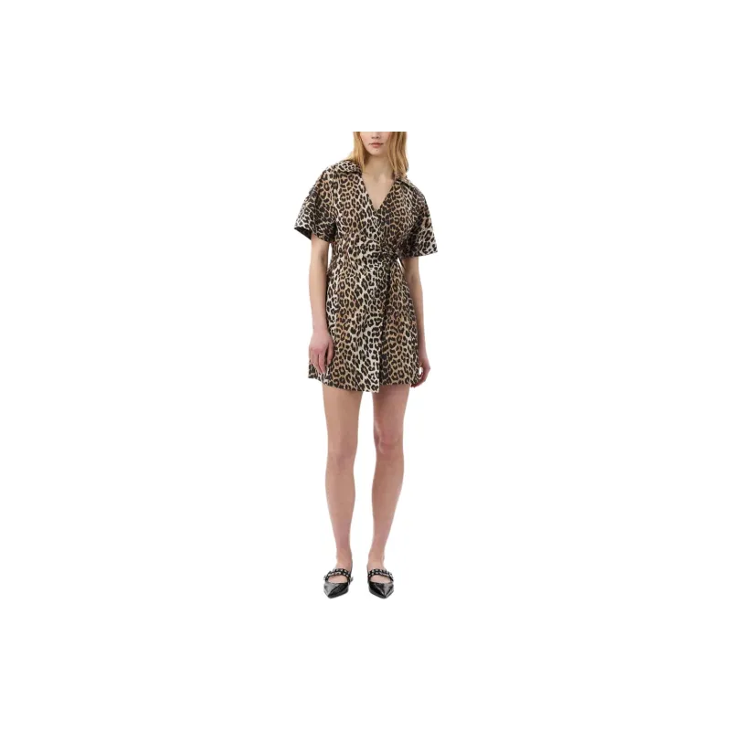 GANNI Leopard Printed Wrap Mini Dress-2