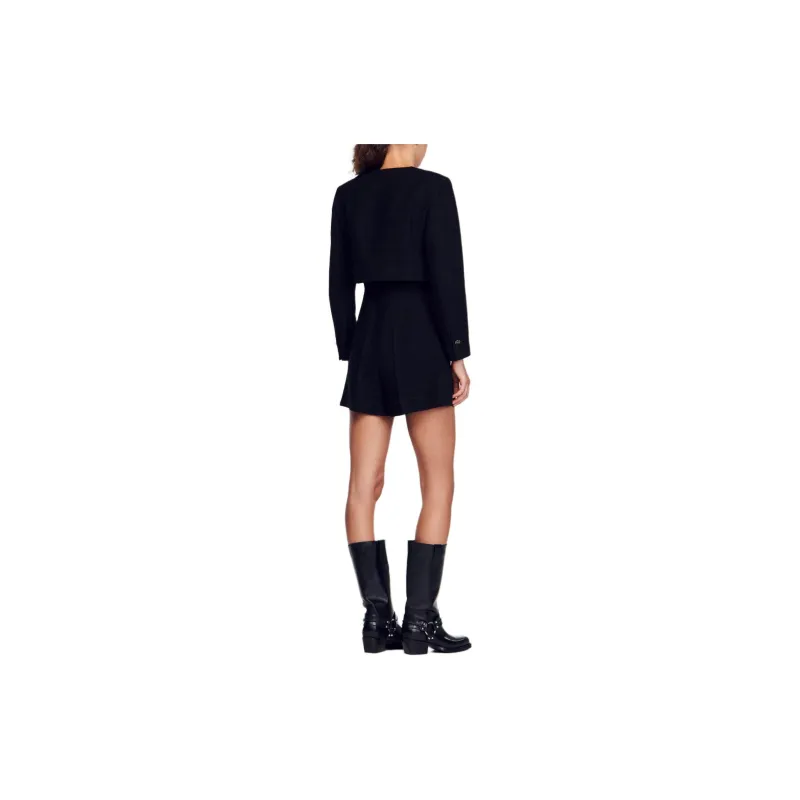 Sandro Tweed Playsuit Jumpsuit Women's Black-2