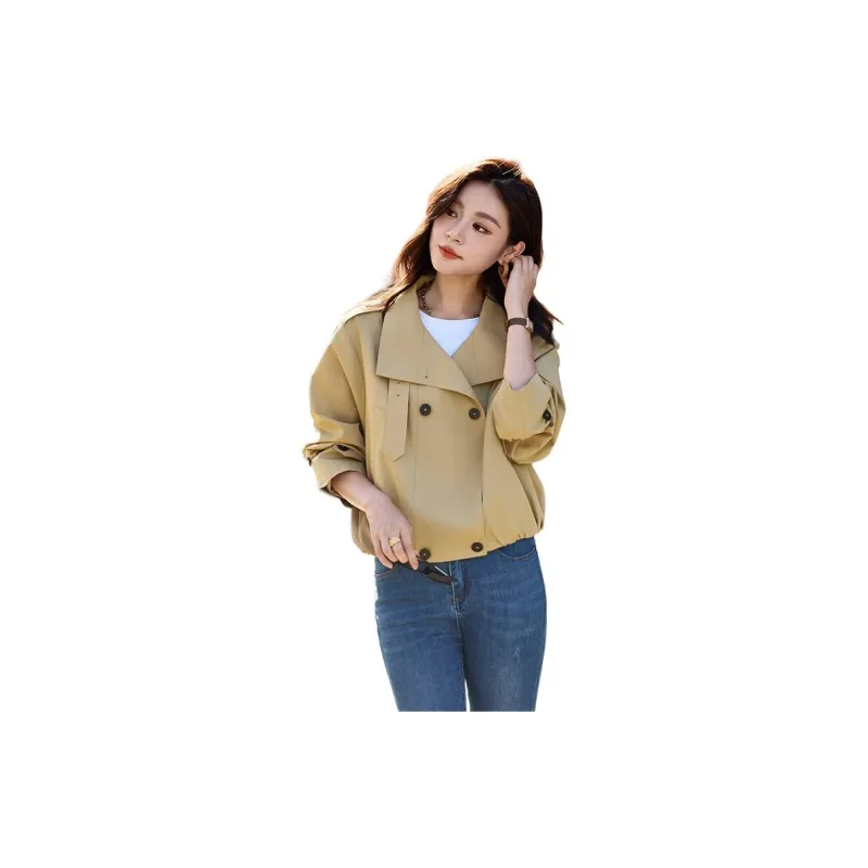 Yi Mengyuan Cropped Trench Coat Women's Khaki-4